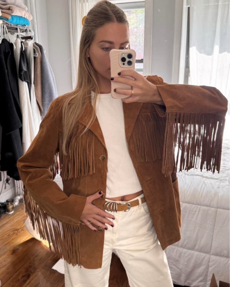 Vintage Suede Leather Fringe Jacket - Image 1