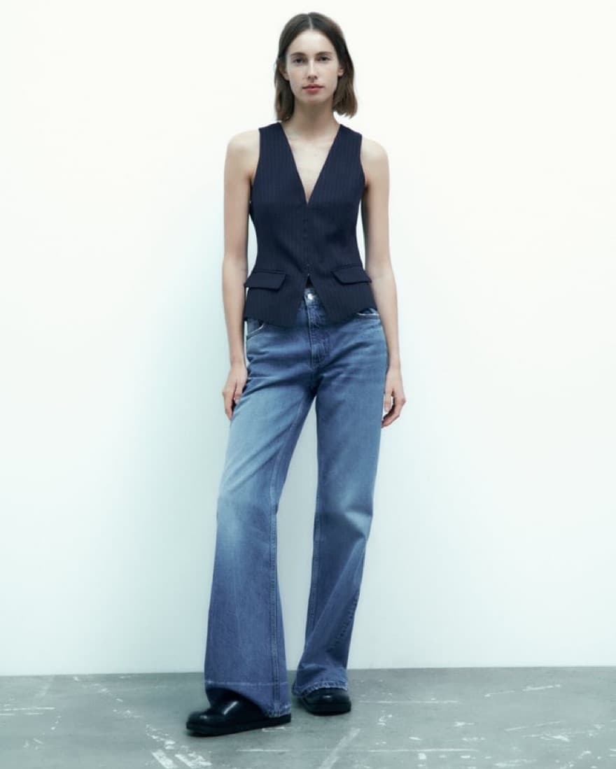 Navy Zara Pinstripe Vest  - Image 2