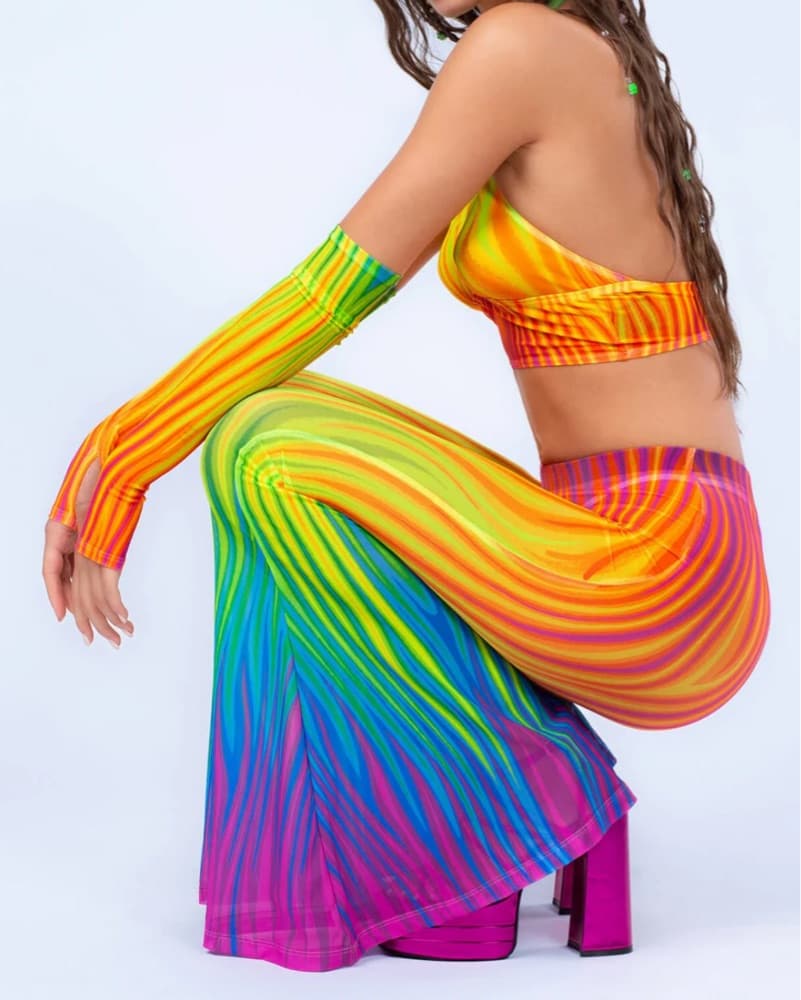 Neon Rainbow Flame Top Bottom Gloves Set - Image 1