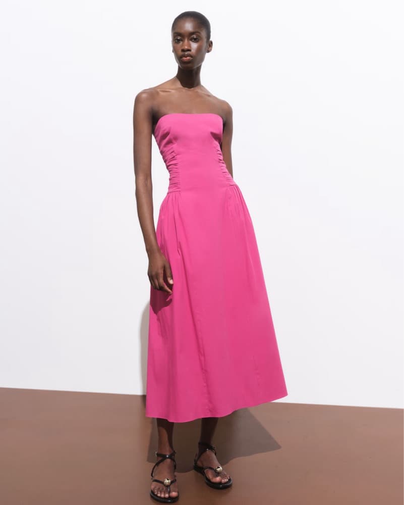 Mango Mid Cotton Strapless Fuschia Dress - Image 1