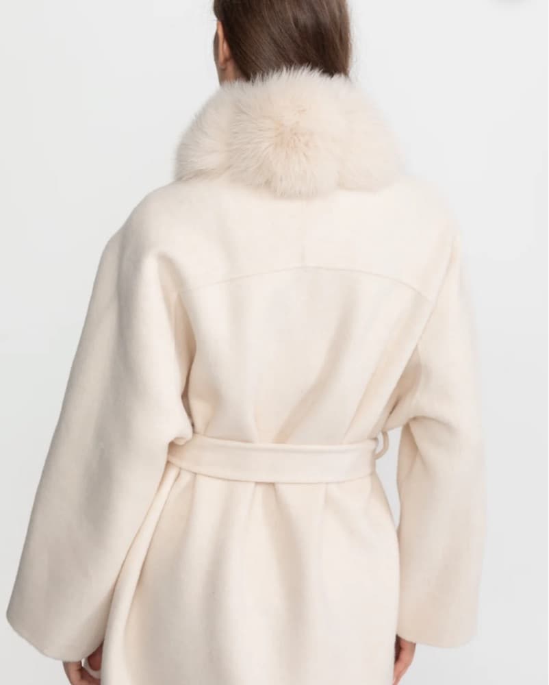 Sierra Darien Fox Fur Long Wool Coat S - Image 3