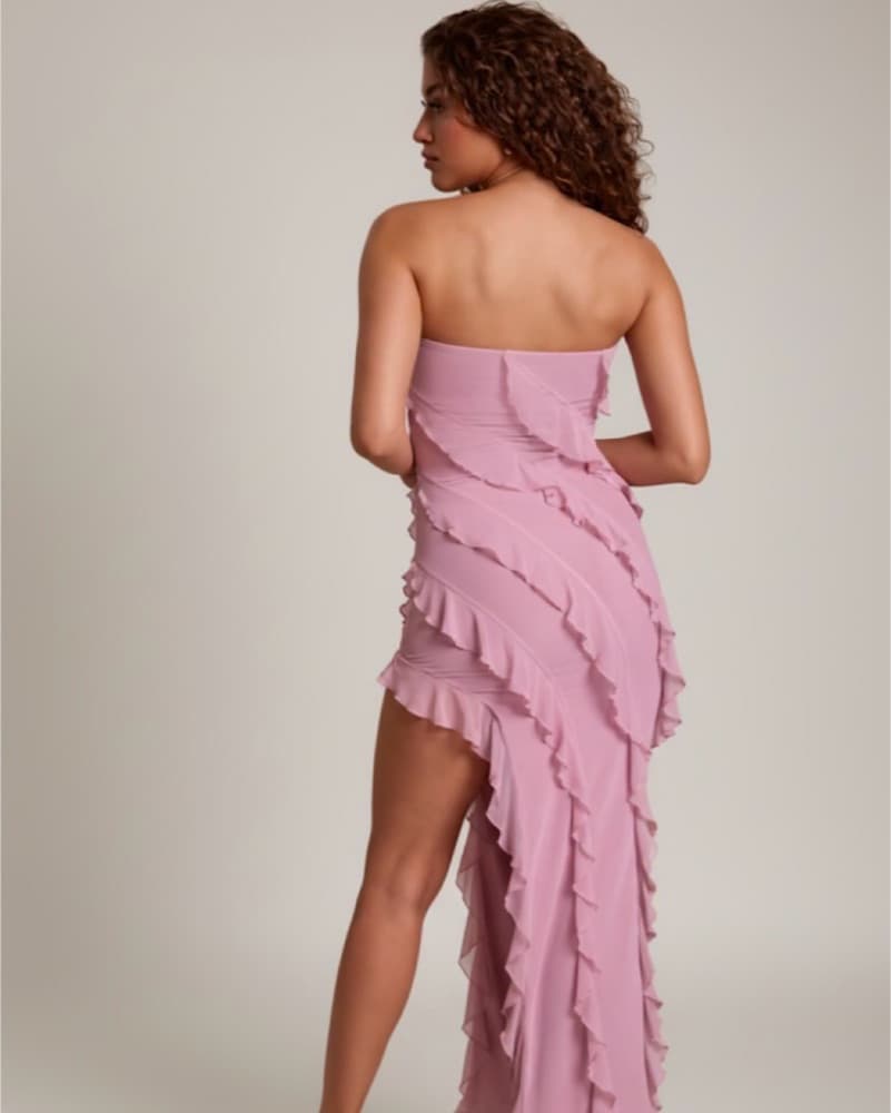 Mauve Ruffle Strapless High-Low Dress - Image 2