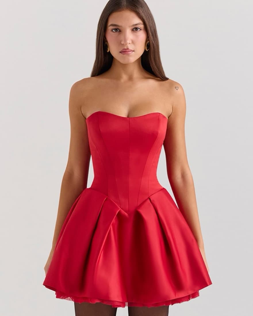 House of CB Red Satin Bow Dress - Image 3