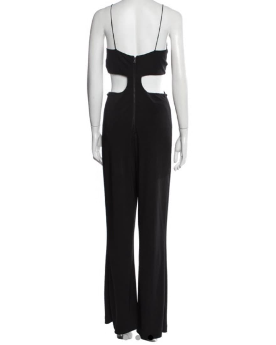 Black V-neck Cut-out Tie Jumpsuit - Image 2