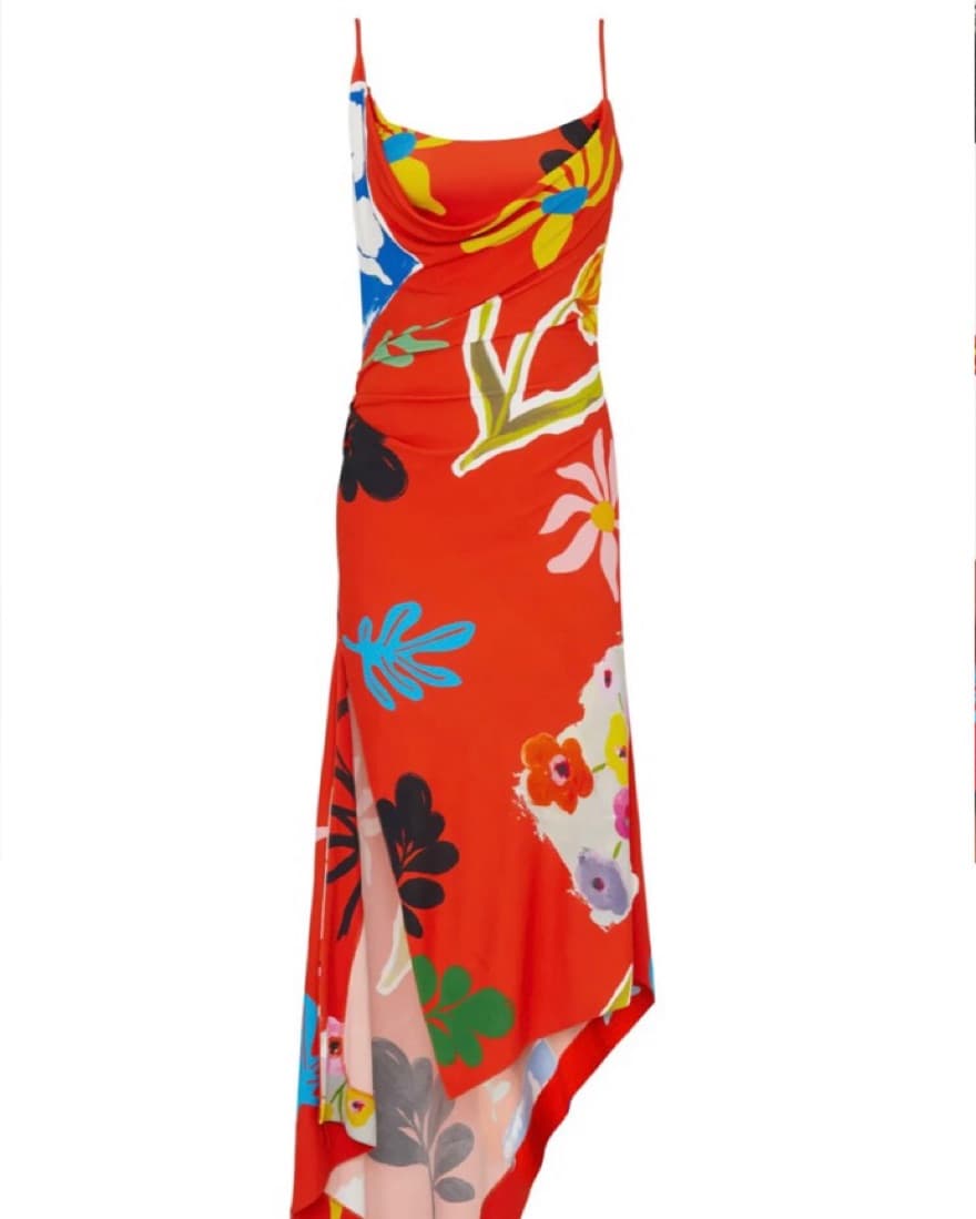 Monse Asymmetrical Red Print Dress - Image 1
