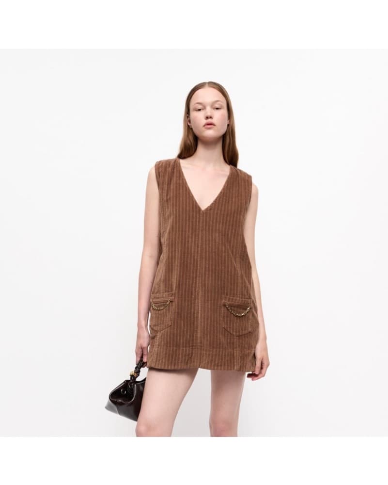 GANNI Brown Corduroy Mini Dress. - Image 2
