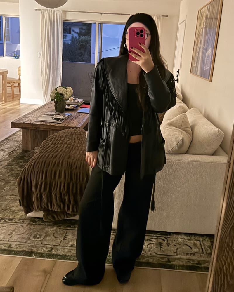 Vintage Black leather jacket with fringe - Image 2