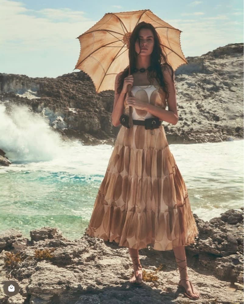 Alexis Tiered Dress in Soft Beige Tones - Image 1
