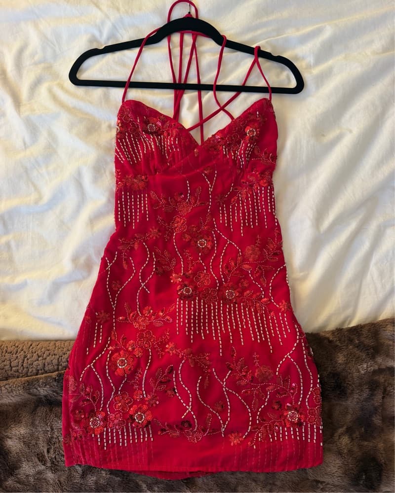 Vietta Sequin Cami Micro Mini Dress Red - Image 2