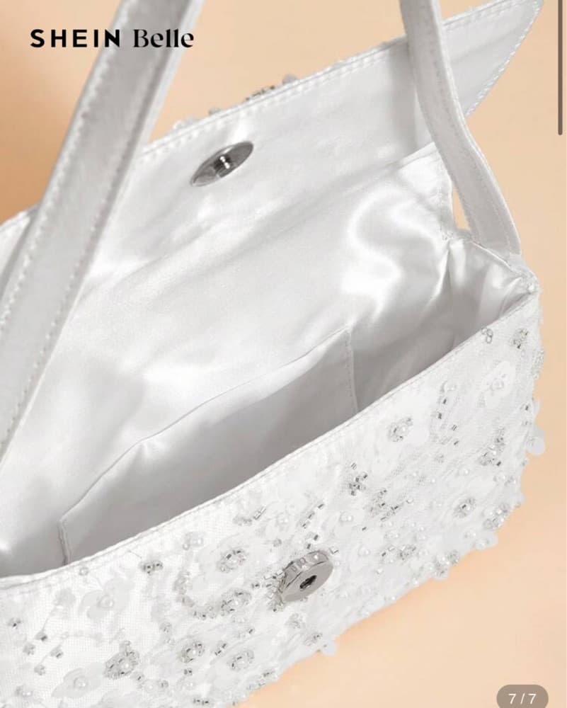 Embellsihed White Shoulder Bag - Image 2