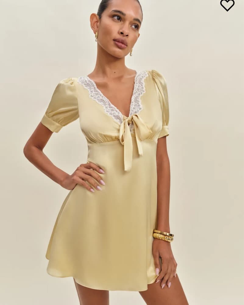 Reformation Avin Silk Dress In Blonde - Image 1