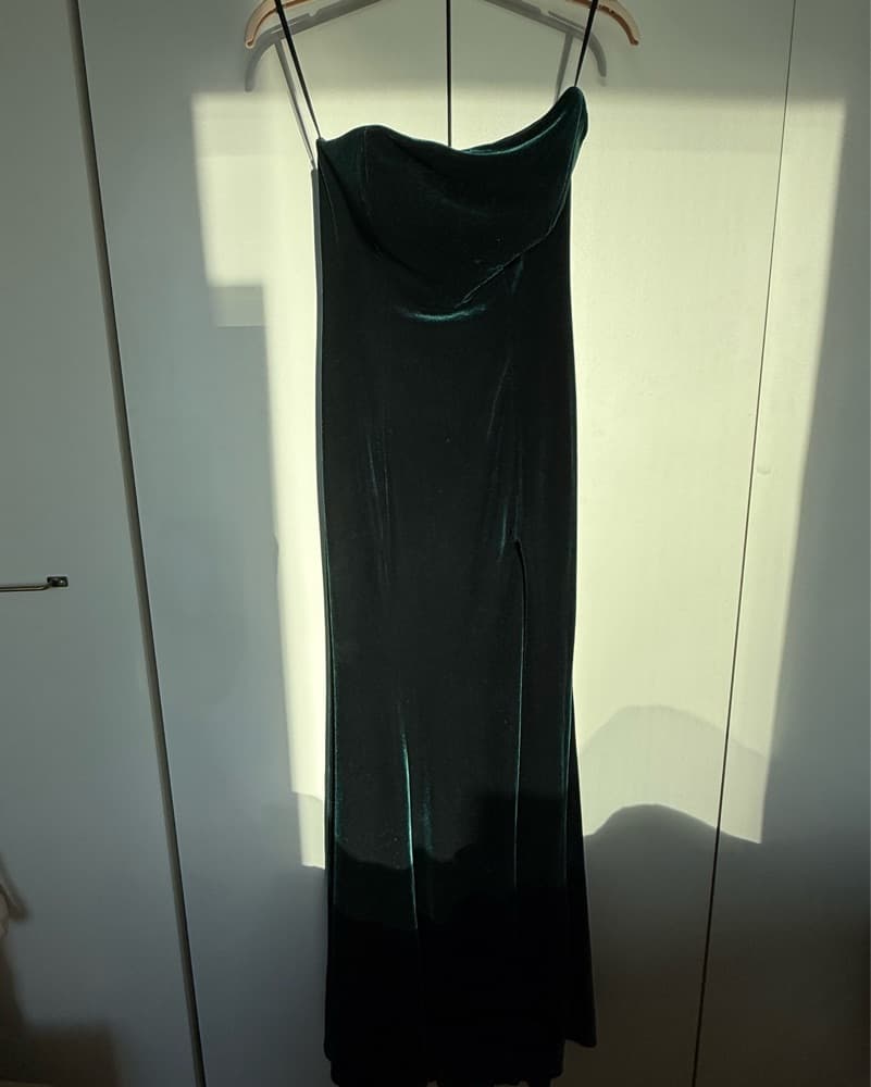Green Strappless Velvet Gown  - Image 2