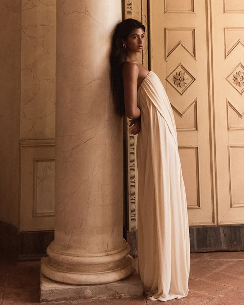 PLT Label Cream Mesh Drape Bandeau Maxi  - Image 4