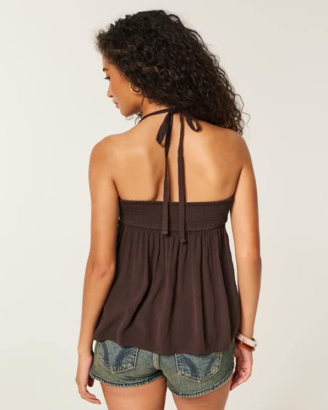 Brown Beaded Halter Babydoll Top - Image 3