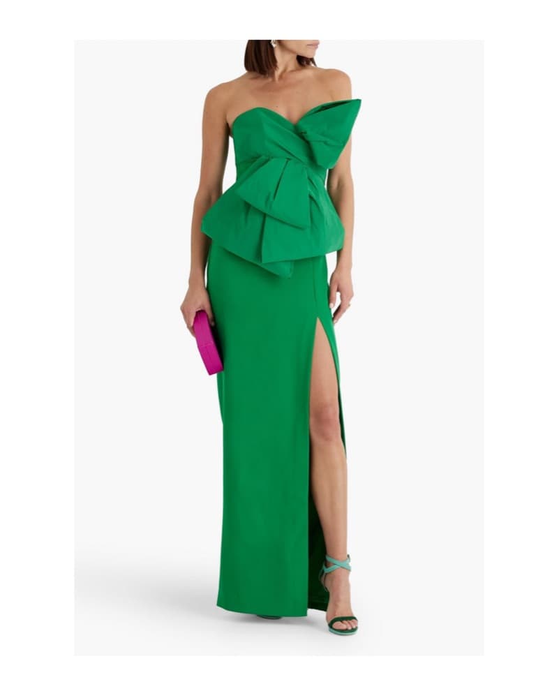 Marchesa Notte Green Strapless Bow Dress - Image 4