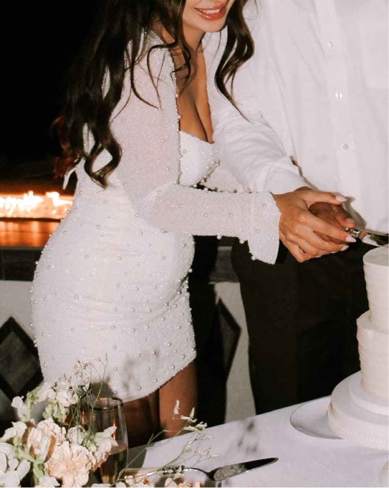 Bridal Pearl Beaded Dress - Image 2