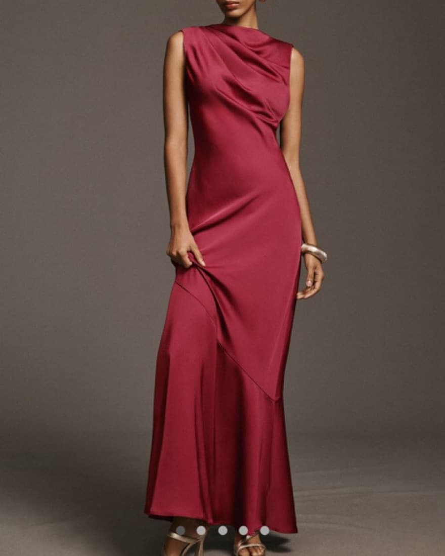 Red High Cowl-Neck, Low Back Maxi Dress - Image 1
