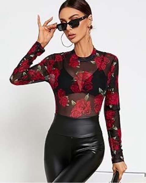 Rose Print Sheer Top - Image 1