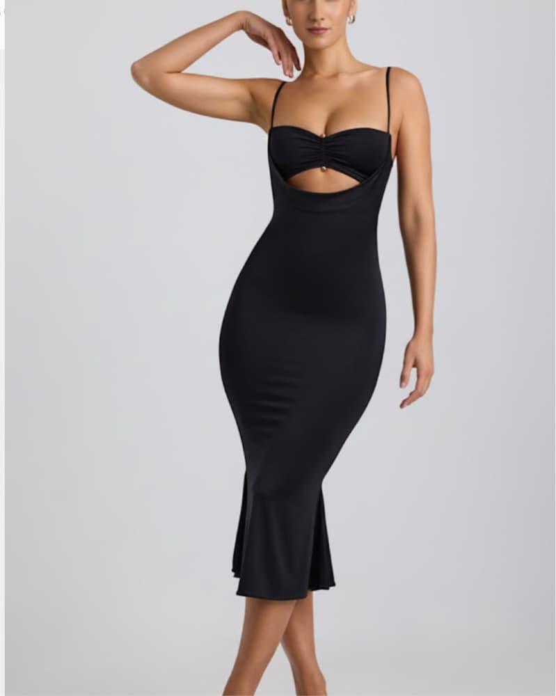 Oh Polly Black Cocktail Midi Dress - Image 3