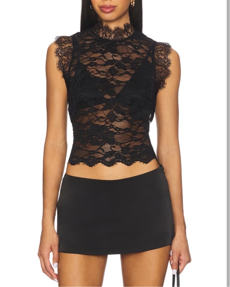Black Lace Sleeveless Top - Image 1