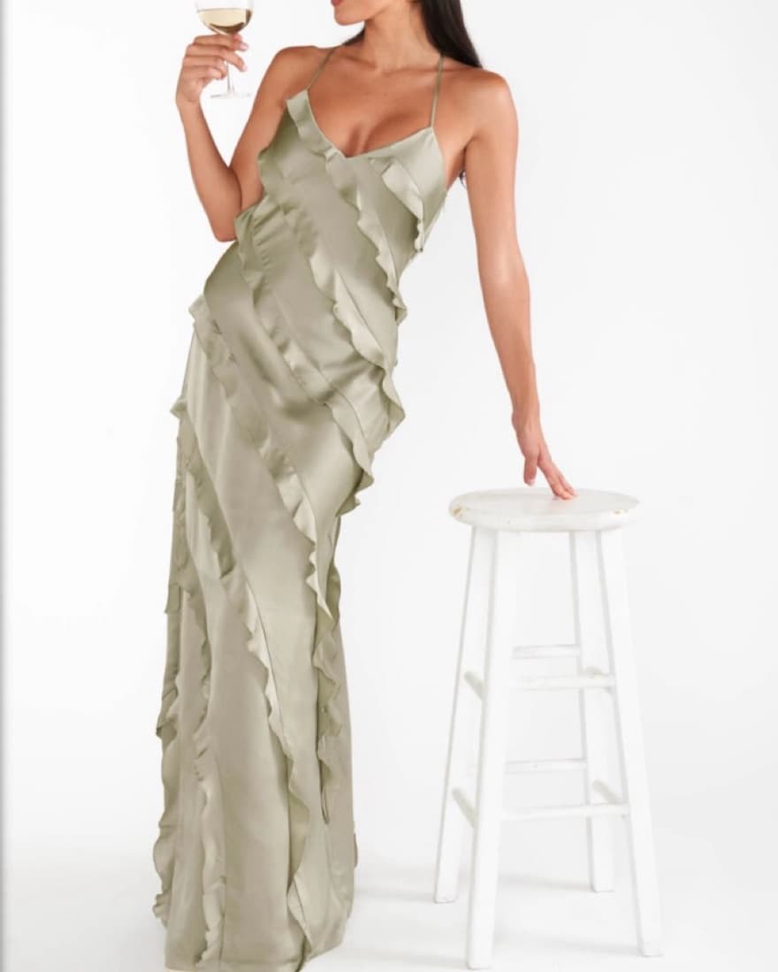 Elegant Sage Green Ruffle Maxi Dress - Image 1