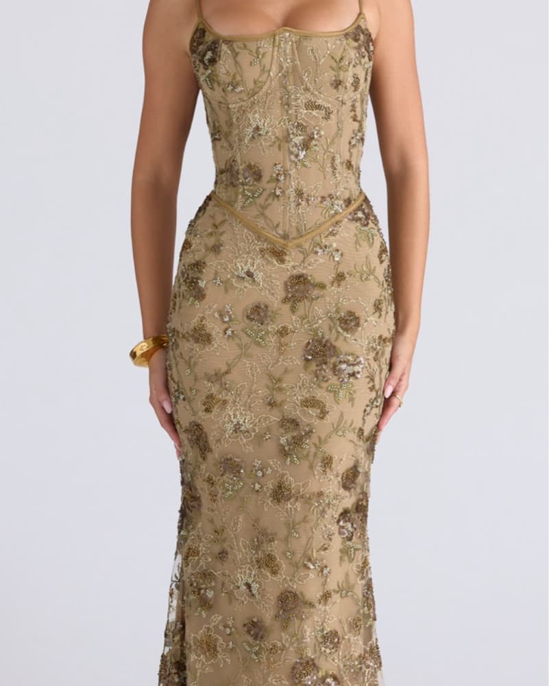 Olive Bronze Embellished Corset Dress - Image 1