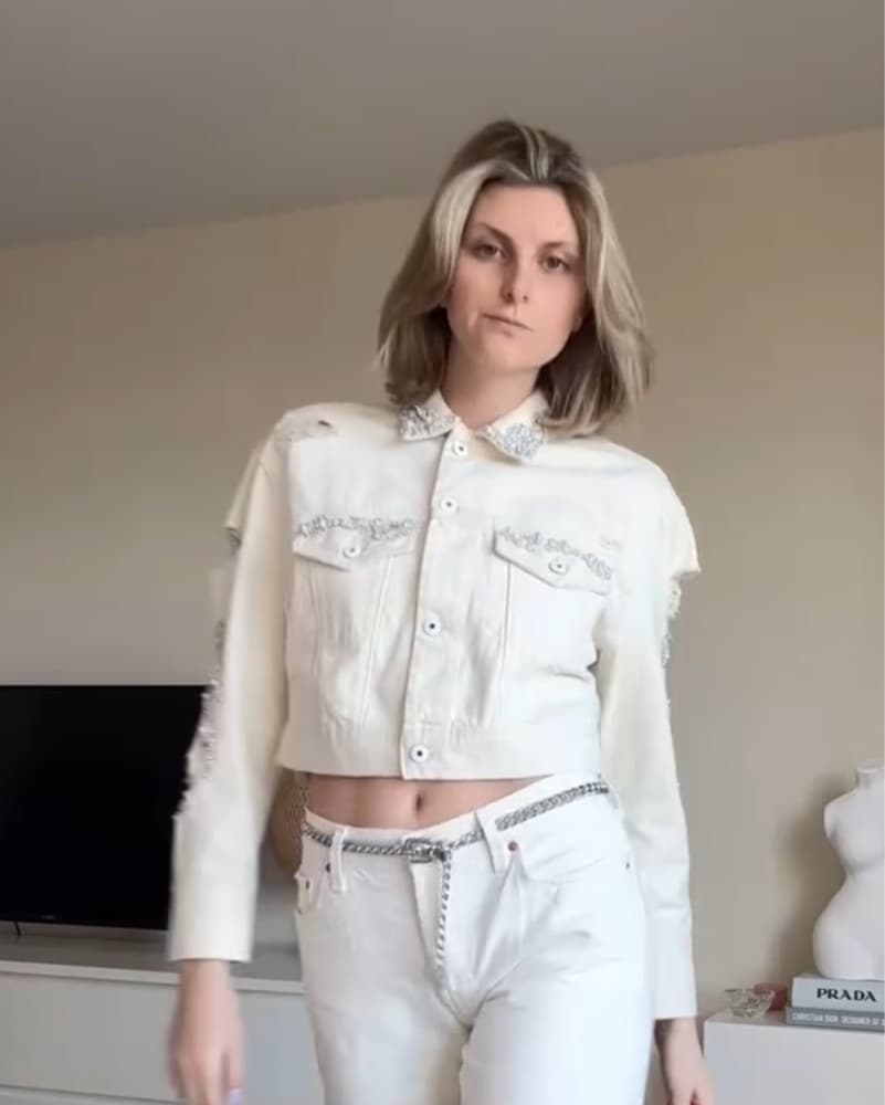 Simkhai Ivory Crystal Denim Jacket - Image 5