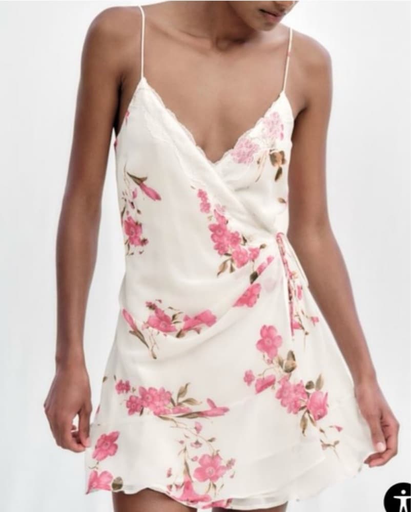 Floral Wrap Dress With Lace Trim - Image 1