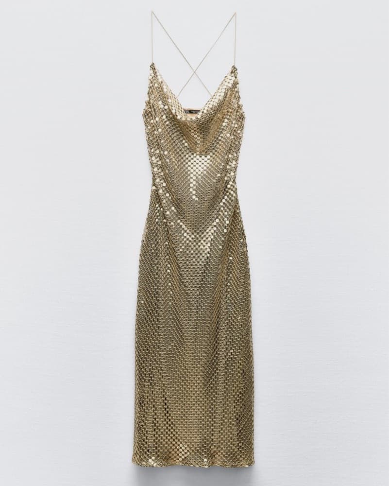 Zara Gold Mesh Slip Dress  - Image 5