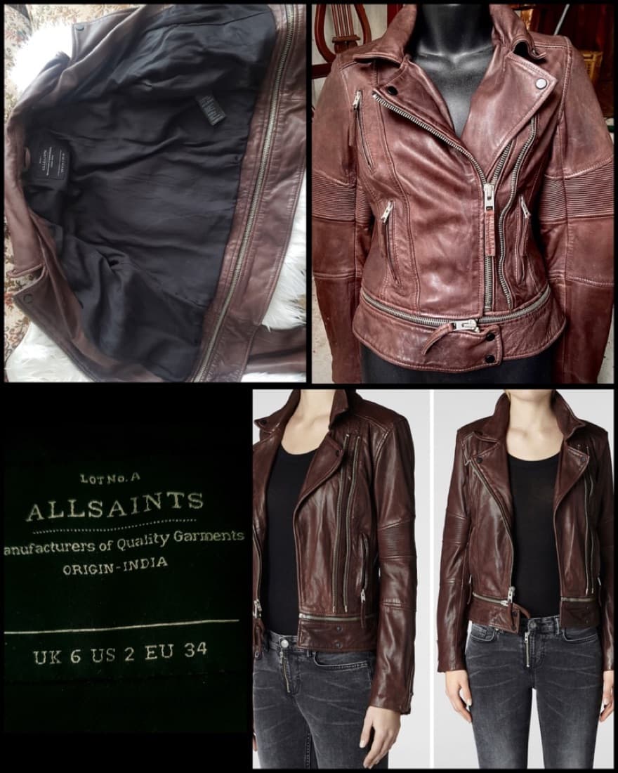 All Saints Leather Jacket Moto 2 XS - Image 4