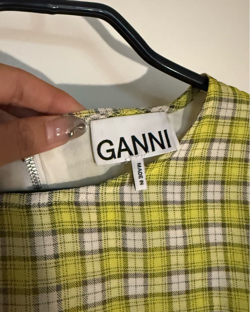 GANNI Checked Long Sleeve Crop Top - Image 5