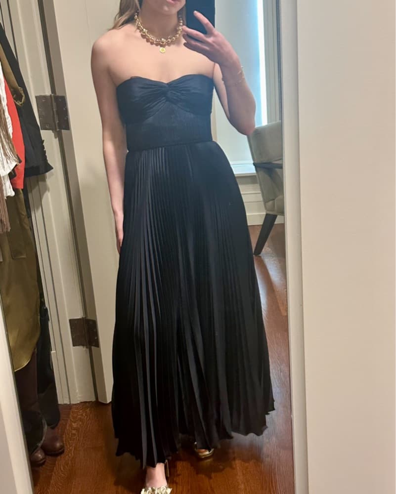AMUR Pleated Belle Dress in Navy - Image 4