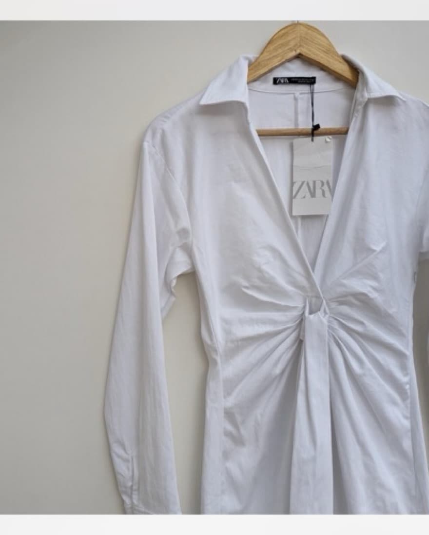Cotton Long Sleeve White Mini Dress - Image 5