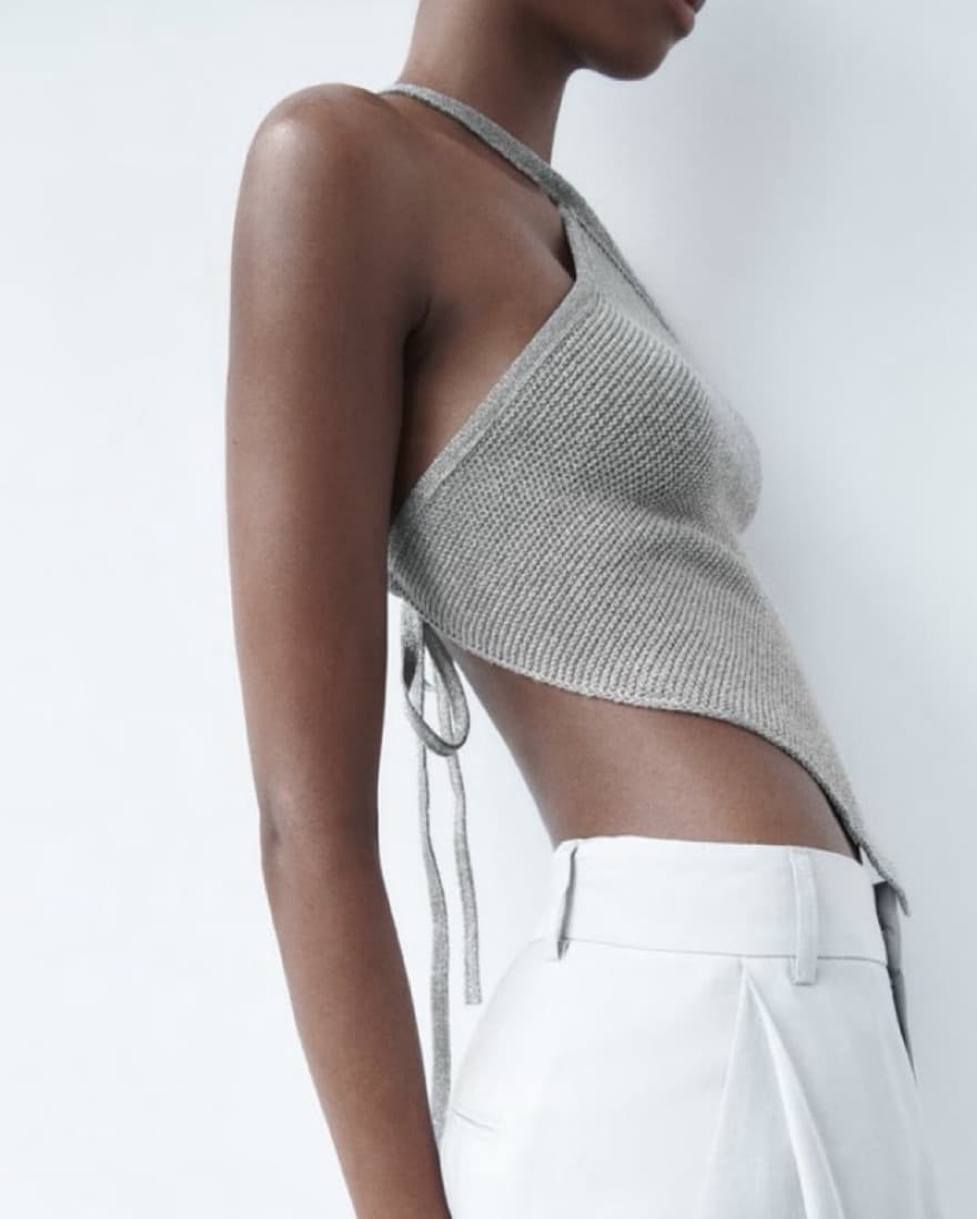 Silver Zara Halter Top Knit Size Small - Image 2