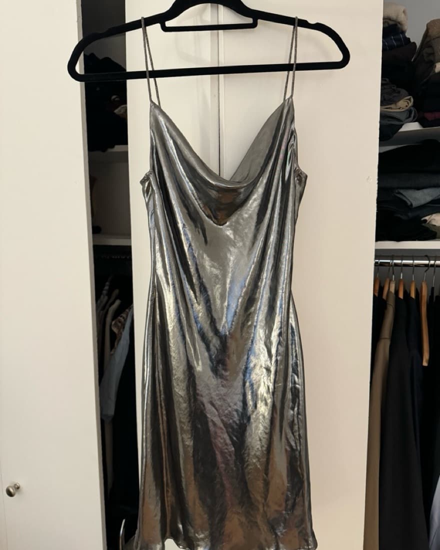 Zara Silver Slip Mini Dress - Image 3