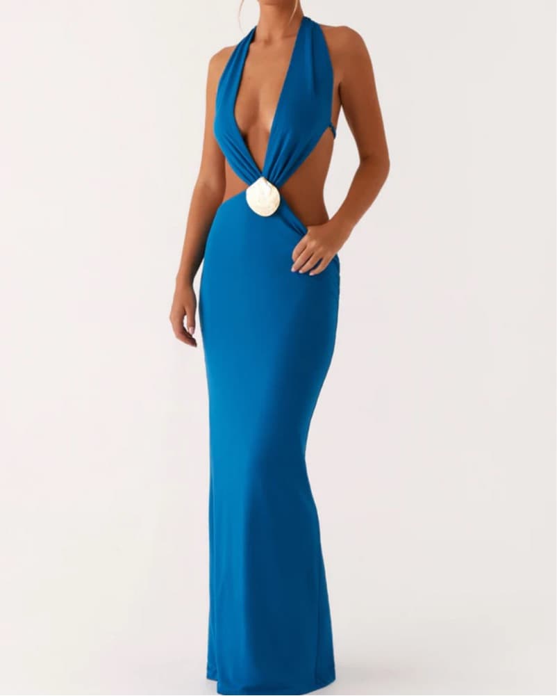 PepperMayo Blue Halter Maxi Dress - Image 1