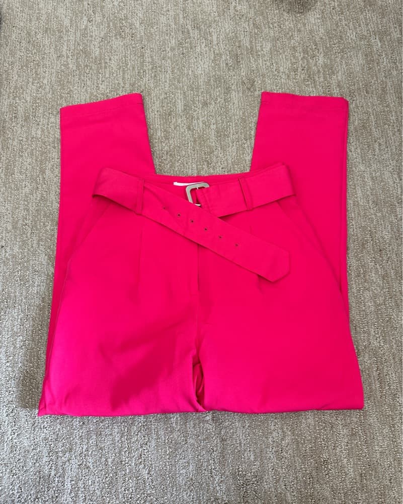High Waisted Belted Hot Pink Trouser - Image 3