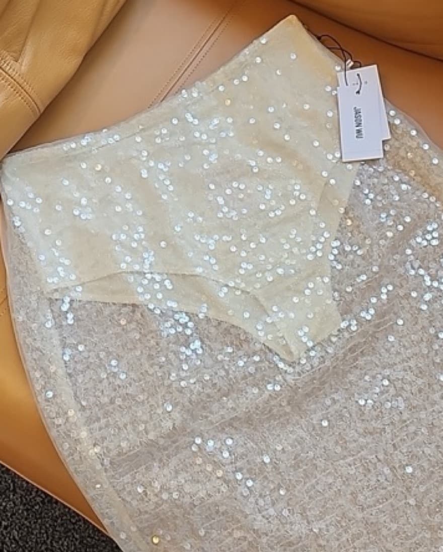 Sheer/Sequin Ivory Midi Skirt - Image 3