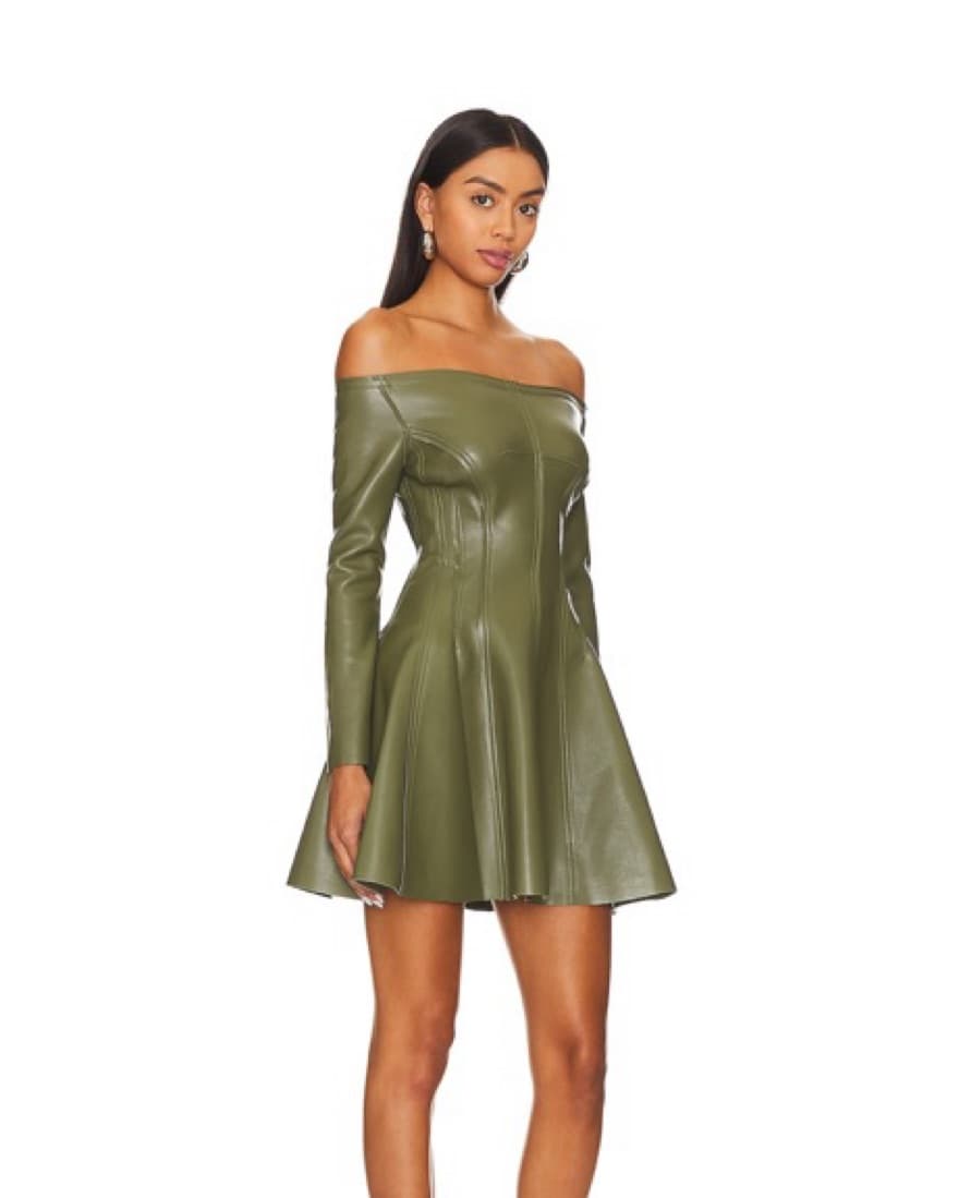 Norma Kamali Grace Mini Leather Dress - Image 3