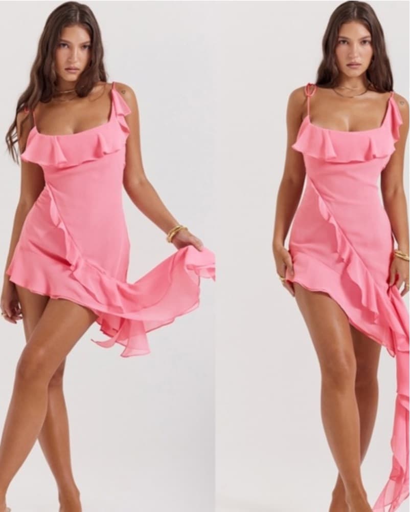 House Of CB Pink Ruffled Dress Size S - Image 2