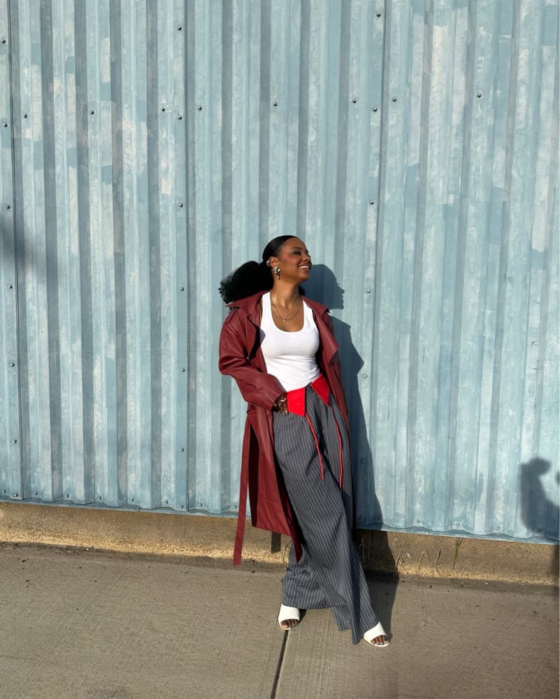 Stylish Red Leather Trench Coat - Image 1