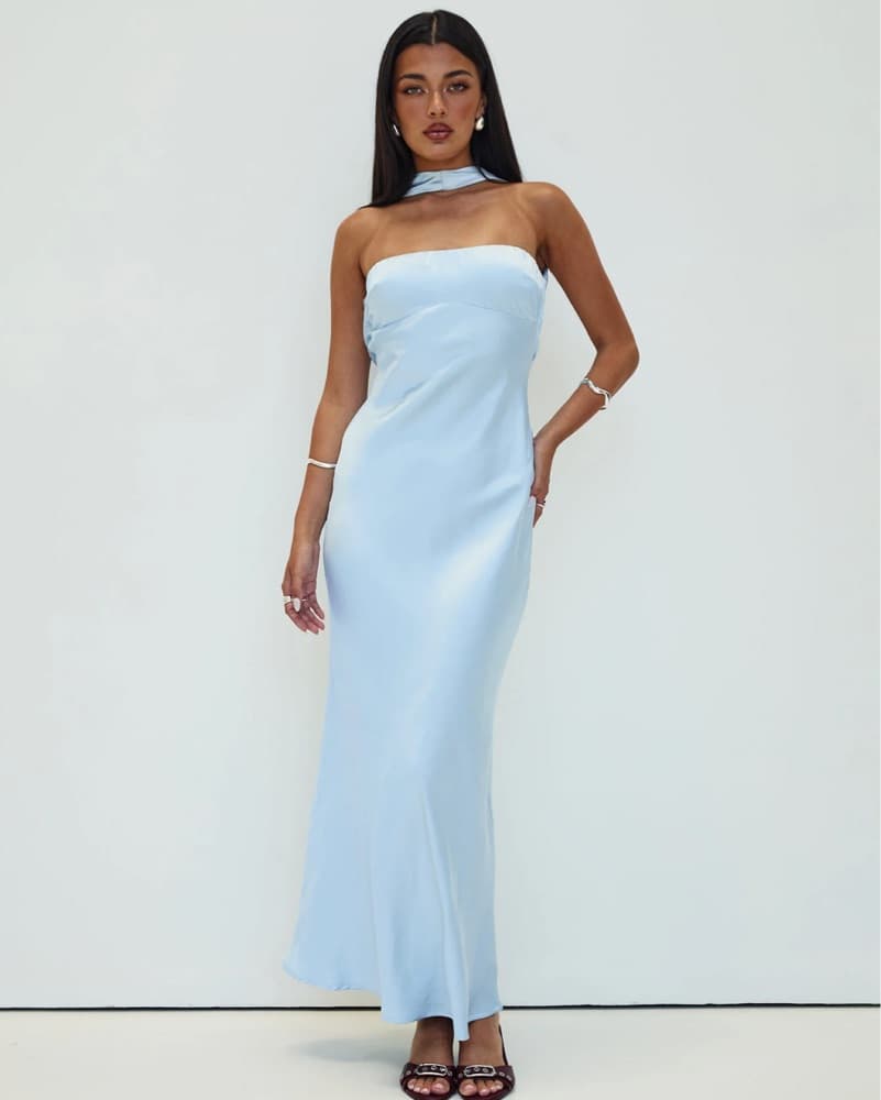 Blue Satin Scarf Maxi Dress - Image 1