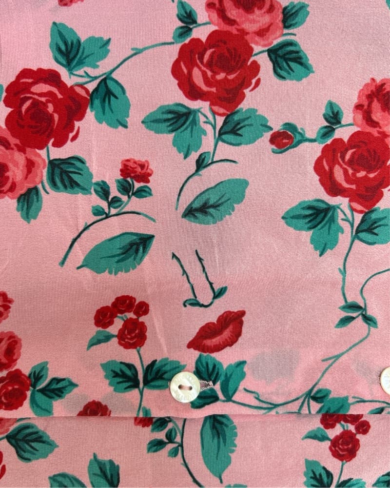 Vivetta Italian Designer Silk Floral Flower Abstract Button Down Top Pink Unique Rose Blouse  - Image 2