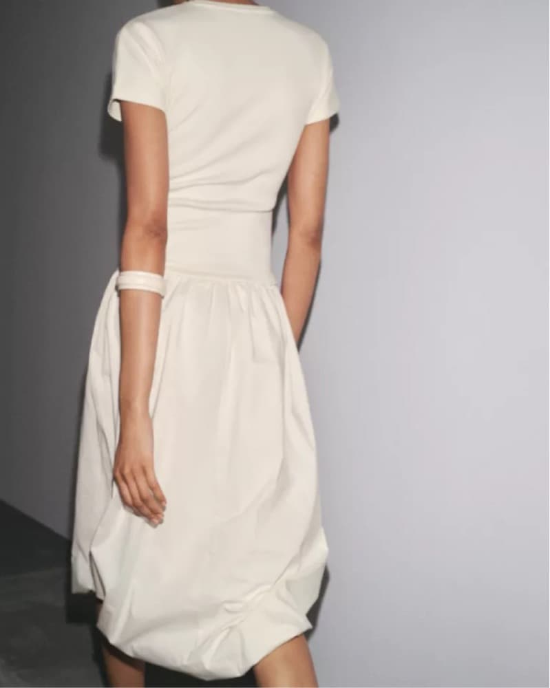 Drop Waist Balloon Midi Dress White  - Image 3