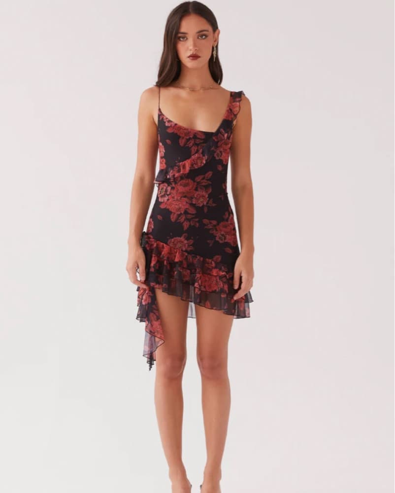 Black Red Floral Dress - Image 2