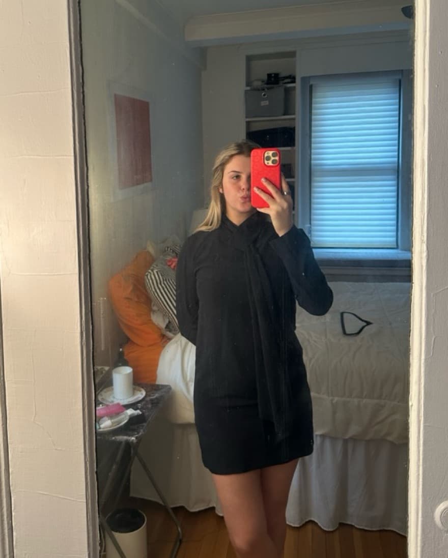 Black long sleeve dress built in scarf - Image 3