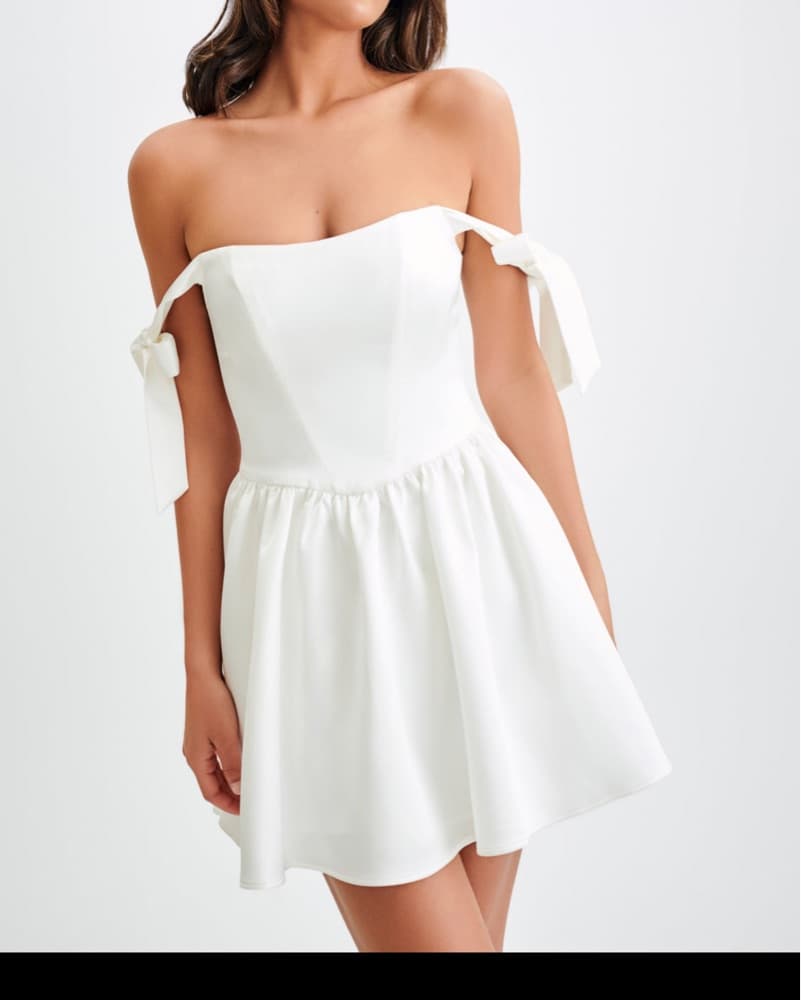 Rita Satin Mini Dress With Bow Sleeves - Image 4