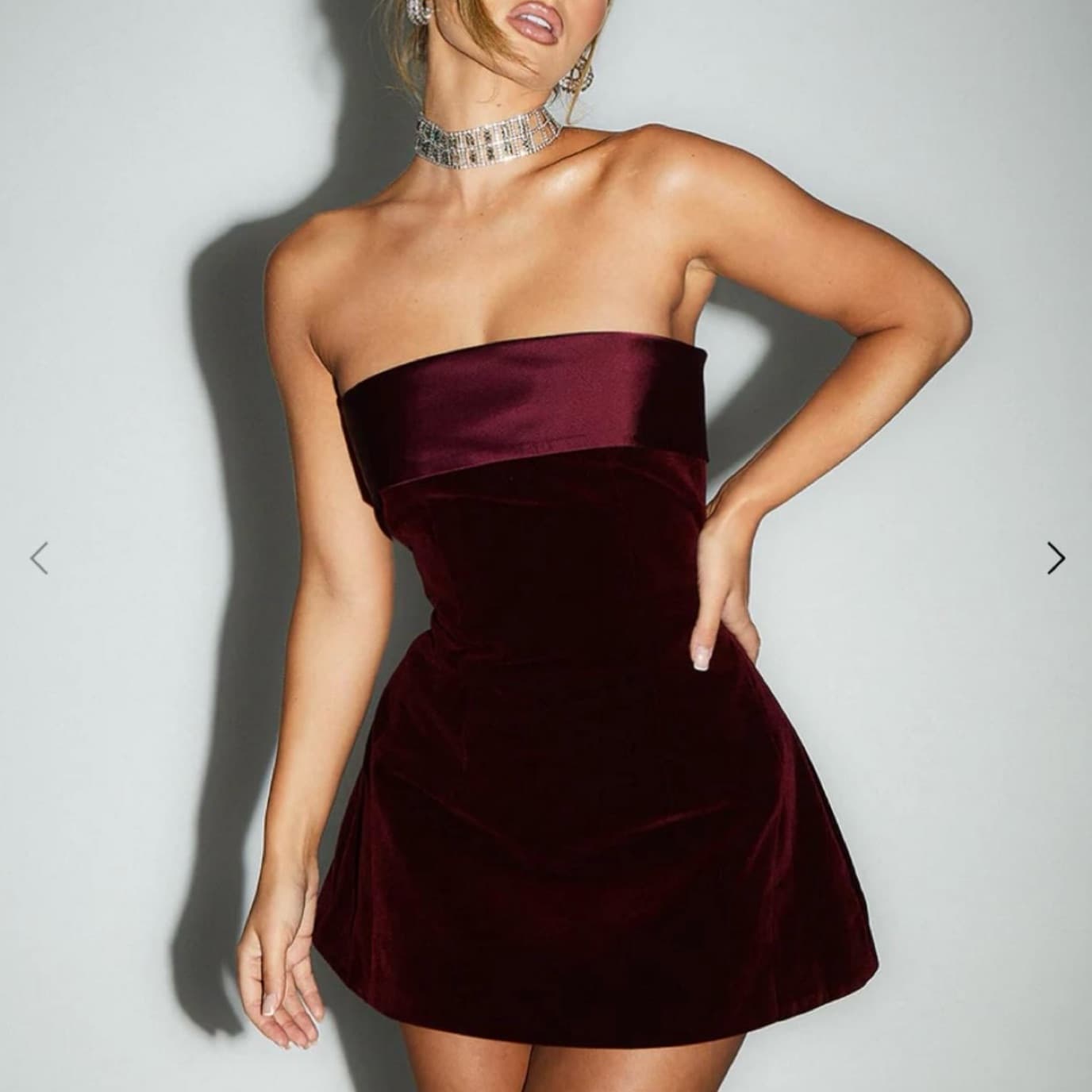 Maroon Velvet Mini Dress - Image 3