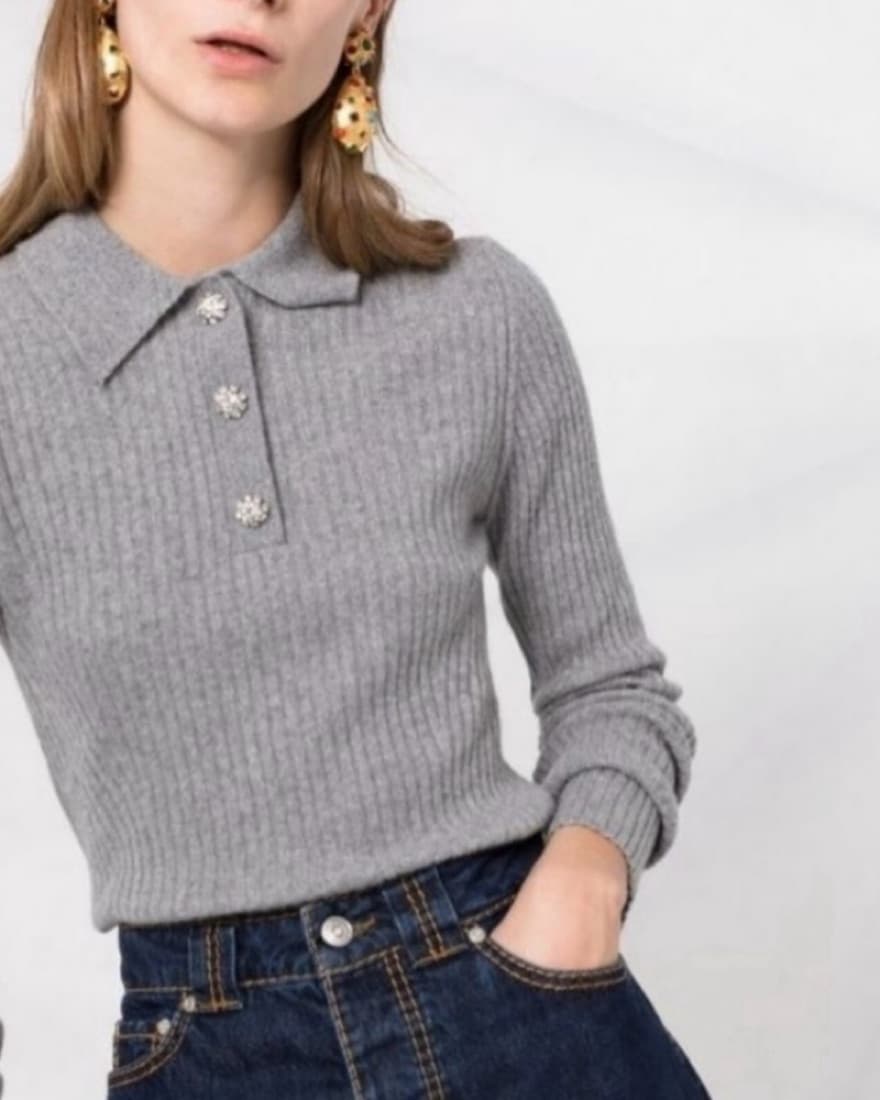 Ganni Wool Sweater with Crystal Button - Image 1