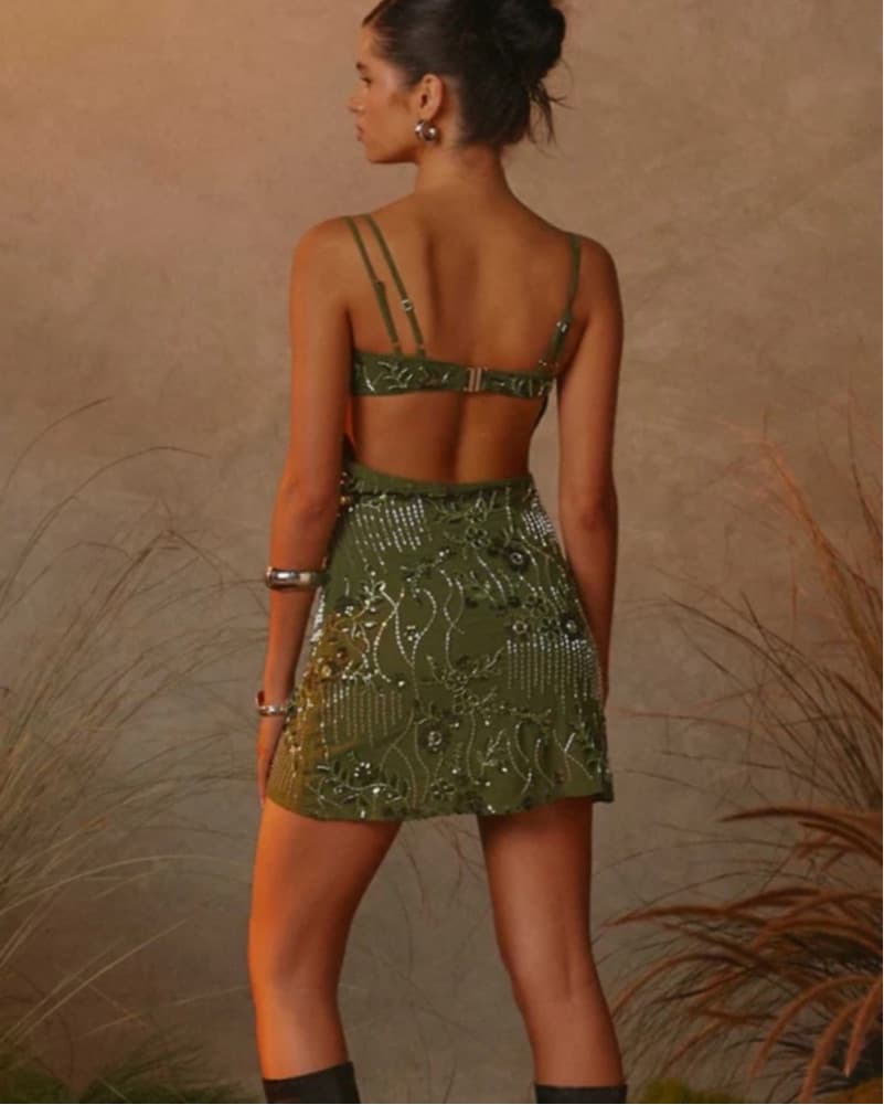 Green Beaded Dress - Image 6